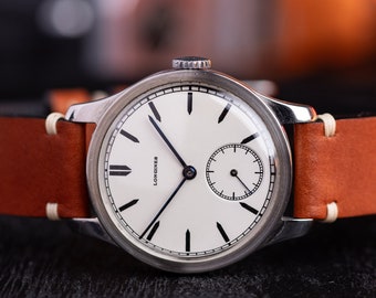 Vintage stål Longines Calatrava, Patek-stil, militärklocka, originalklocka, schweizisk klocka, antik samlarklocka, present till honom