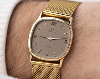 Vintage Omega De Ville Uhr, Schweizer 1980er Jahre, Seil Lünette, Mocca Zifferblatt