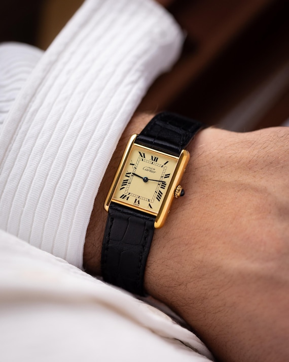 Vintage Must De Cartier, Art Deco Tank, Lemon Dial, Roman Numerals