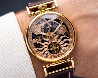 Herrenuhr Molnija Skeleton Space, Mond Vintage Uhr, Große Uhr, Antike Uhr, Retro, seltene Luxusuhr, Geschenk für Ihn, Benutzerdefinierte Uhr