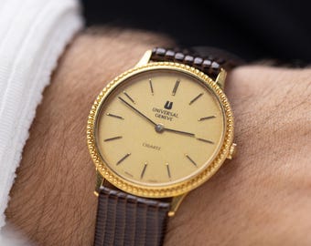 Vergoldete Vintage Universal Genève Kleideruhr, 1980er Jahre Quartz