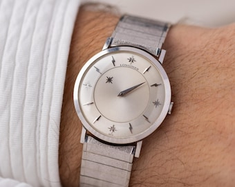 Reloj Longines vintage con esfera misteriosa, chapado en oro blanco de 10 quilates, calibre 23Z, suizo, años 50