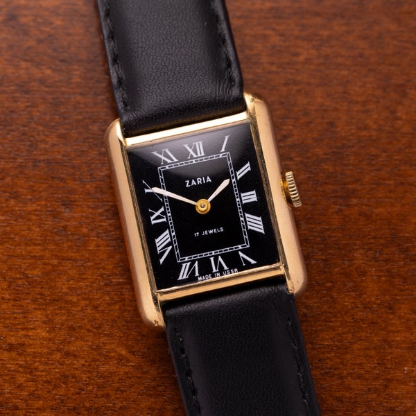 Rare montre Tank Art déco Zaria des années 1970, de style Cartier, montre vintage, montre carrée, antique, rétro, montre mécanique pour homme, montre de luxe