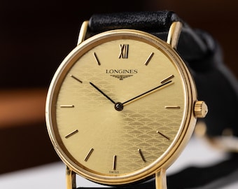 Vintage Longines Swiss Watch, Gold Tone, Textured Champagne Dial