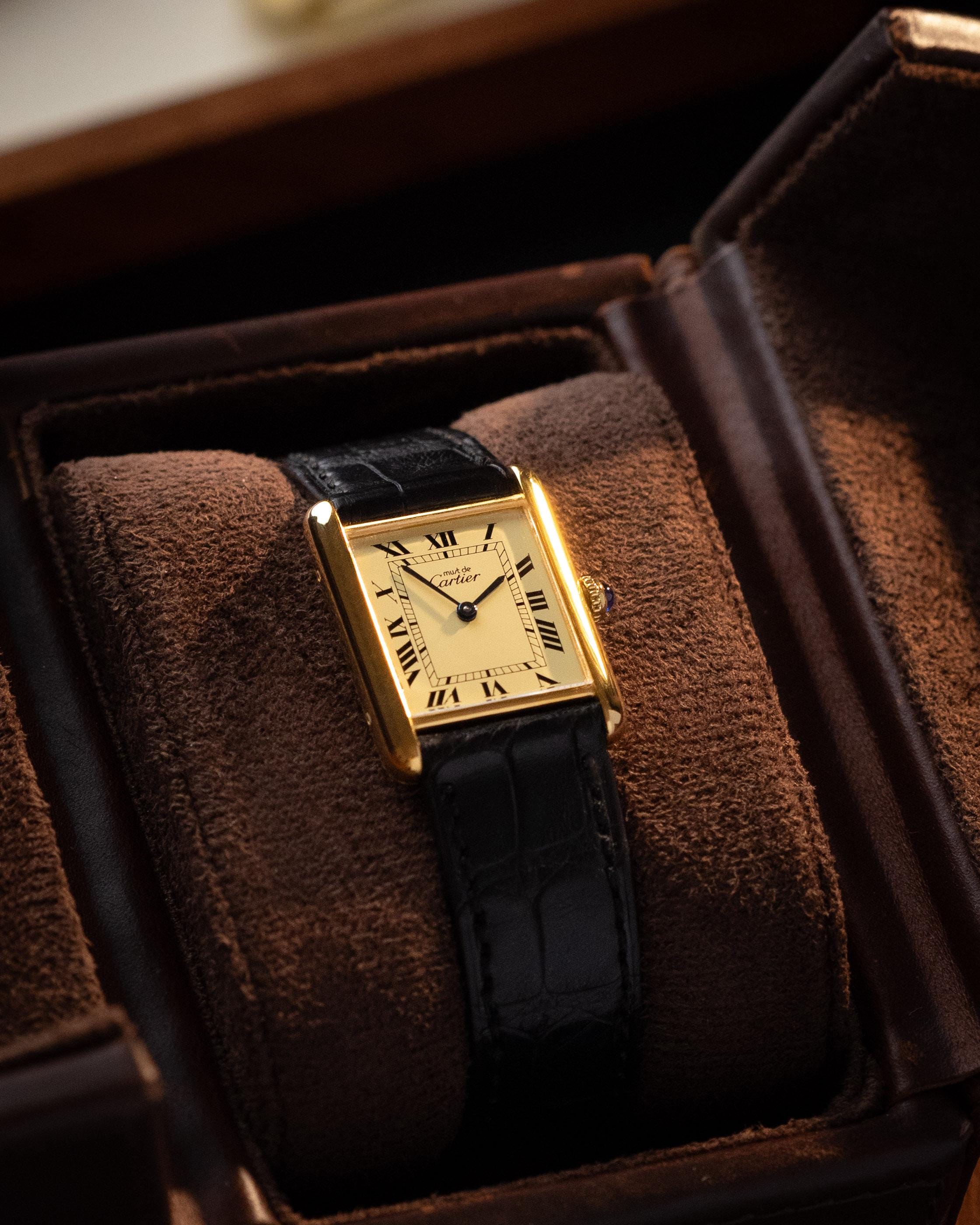 Vintage Must De Cartier, Art Deco Tank, Lemon Dial, Roman Numerals