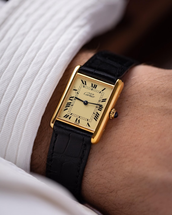 Vintage Must De Cartier, Art Deco Tank, Lemon Dial, Roman Numerals