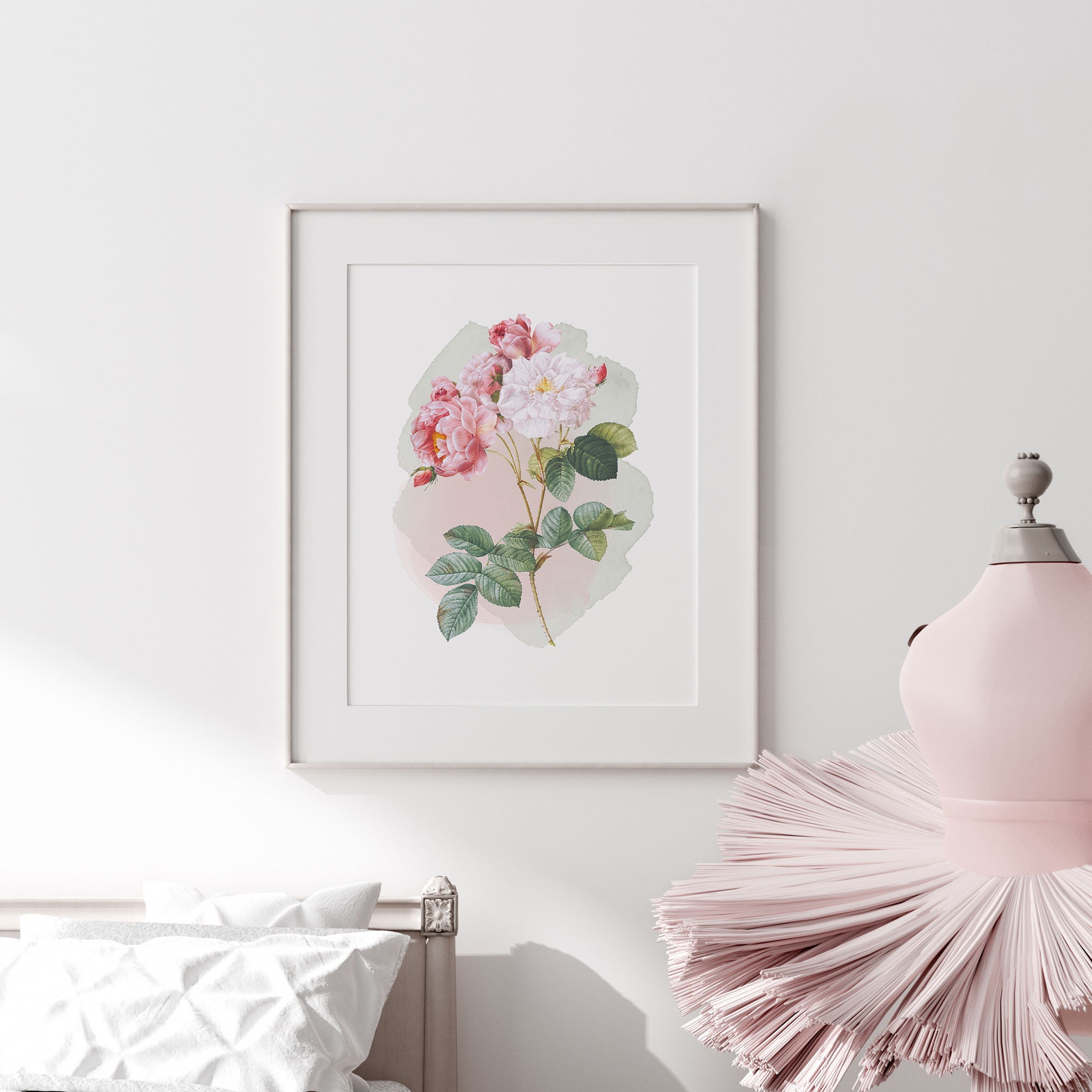 Pink Roses 2 Vintage Botanical Print Modern Watercolor | Etsy