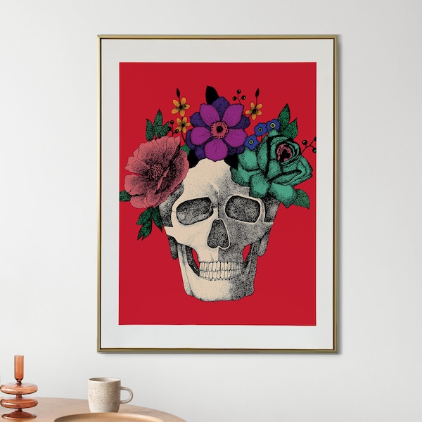 Print A3 tête de mort _ Affiche A3 motif tête de mort - Frida Kahlo