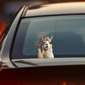 Llama Wave Decal | Trendy Waving Llama Sticker for Cars | High-Quality, Durable Viny | Window peek a boo 9 x 6.75 inches