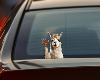 Waving Llama Car Decal | Funny Animal Peek-a-Boo Sticker