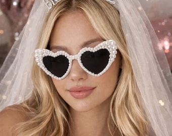 Heart Shape Pearl Bridal Sunglasses, Wedding Hen Party Glasses, Bride Sunglasses
