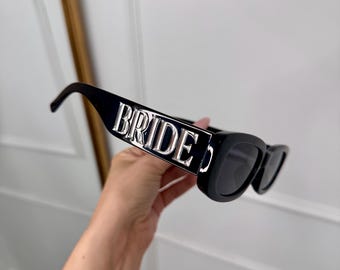 Gafas de sol rectangulares negras para novia, despedida de soltera, gafas para fiesta prenupcial