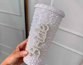 Personalised Bride Pearl Cup, Bride Stanley Cup, Peal Sparkly Bride Cup, Hen Party Pearl Cup