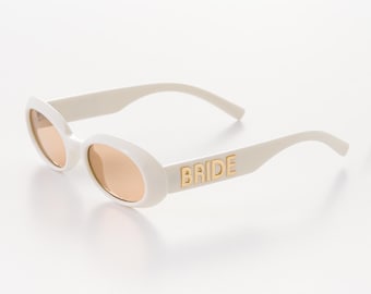 Cream Oval Sunglasses with Gold 'Bride' Detail, Hen Party Accessory