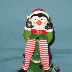 Specialty Ceramic Christmas Tree Topper dangling legs penguins Bulbs For Medium to Large Tree