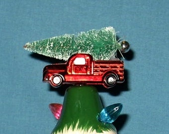 Specialty Red Truck w/Bottle Brush Tree Bulbs Topper for Ceramic Christmas Tree 3/16" Stem