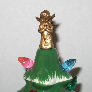 Rare VTG Ceramic Christmas Tree Topper Gold Praying Angel Bulb Light For Small to Medium Tree