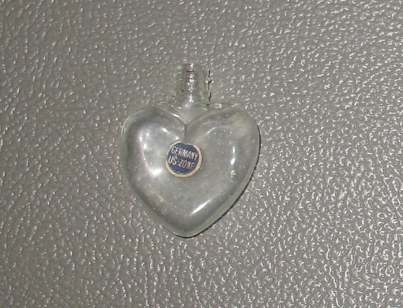 RARE Vintage Miniature Germany US-Zone Clear Glass Heart Shaped perfume  bottle