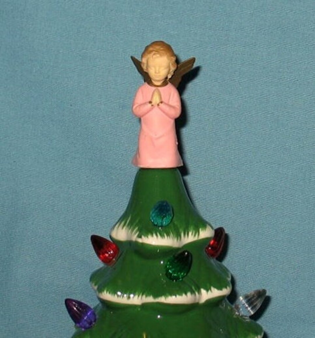 Ceramic Christmas Tree Topper Pink & Gold Praying Little Girl Angel