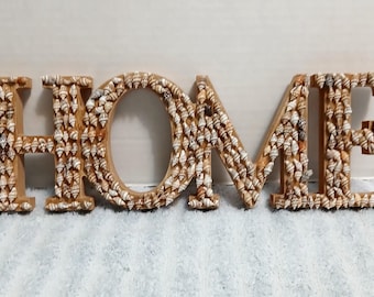 Seashell decorated HOME stand alone Desk table shelf plaque Boho Coastal beach decor