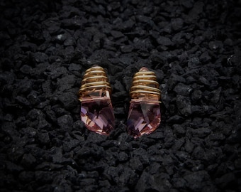 Pink Swarovski crystal wing earrings