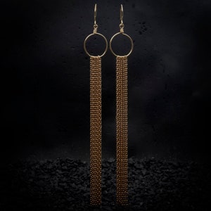 Long chain curtain earrings. Extra long earrings. Hoop chain earrings