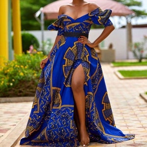 African dress for women, African High-slit dress, African clothing, African print dress, Ankara wax , Ankara long dress
