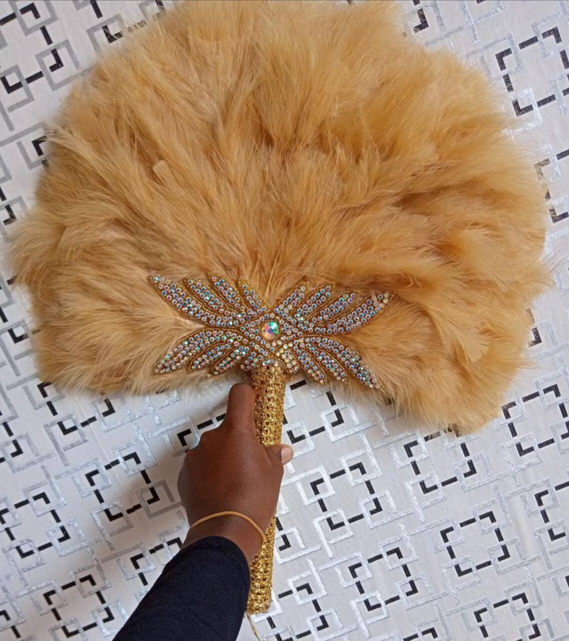 Gold Feather Traditional Wedding Bride Hand Fan// Nigerian atelier