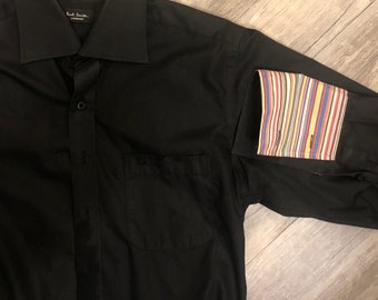 Paul Smith Vintage Black Men's Dress Shirt with Striped Cuffs