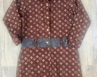Flowers By Zoe Girls Dress Brown Monogram Print Belted Size 5 Y2K Designer Look