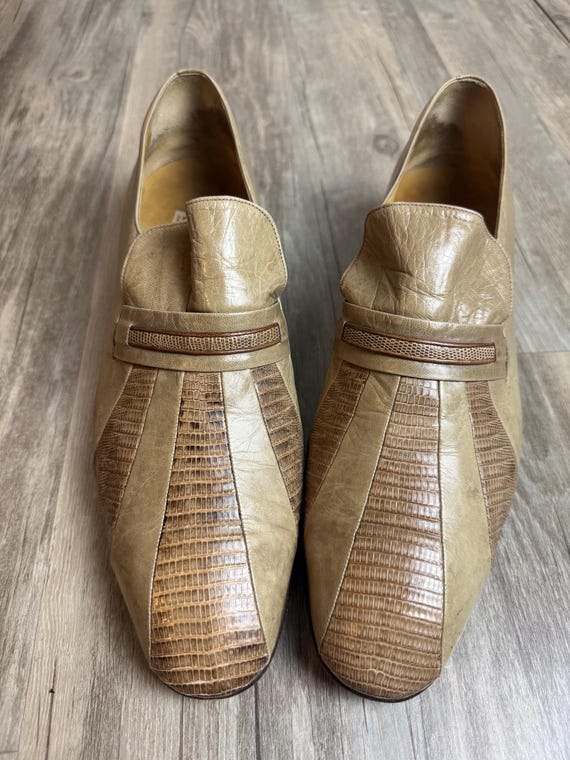 Vintage Mens Two Tone Leather Loafers Made in Italy Textured Square Toe Slip On Dress Shoes Size 11