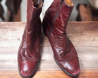 Vintage Red Leather Ankle Boots Mens 10.5 Side Zip Rockstar Saint Laurent Style