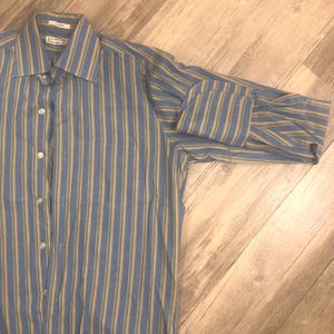 Vintage Striped Mens Dress Shirt Classic Button Up Business Casual Long Sleeve Shirt Office Wear Blue Yellow Shirt zdjęcie 1