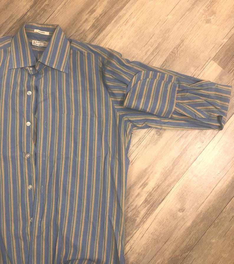 Vintage Striped Mens Dress Shirt Classic Button Up Business Casual Long Sleeve Shirt Office Wear Blue Yellow Shirt zdjęcie 1