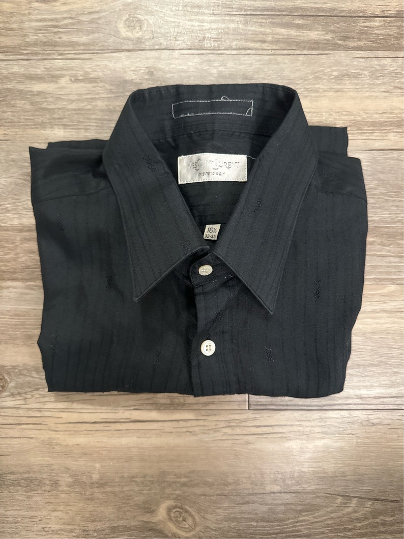 YSL 70s Vintage Black Men's Dress Shirt image 6