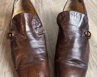 Vintage Men’s Brown Leather Loafers Made in Italy Slip On Dress Shoes Size 10