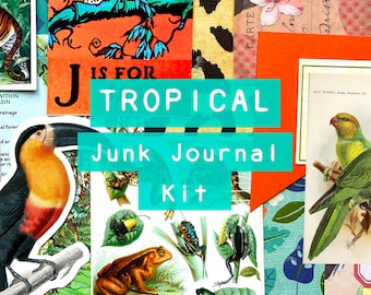 Tropical Jungle Ephemera  |  Exotic Flowers Nature Journal Kit  |  Green Aesthetic Collage