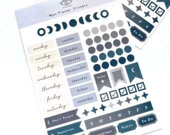 Weekly Planner Stickers  |  Celestial Sticker Sheet  |  Moon Phase Stickers