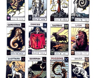 Vintage Zodiac Star Sign Stickers, Celestial Astrology and Witchy Grimoire Ephemera