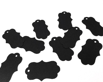 Small Black Paper Gift Tags | Party Favor Tags | Hang Tags for Wrapping