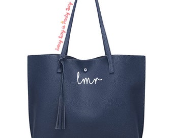 navy blue leather tote handbolsas