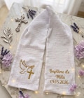 Personalized christening stole/scarf in white cotton gauze for boys, girls, babies, and children, with iron-on name for christening ceremony. product logo
