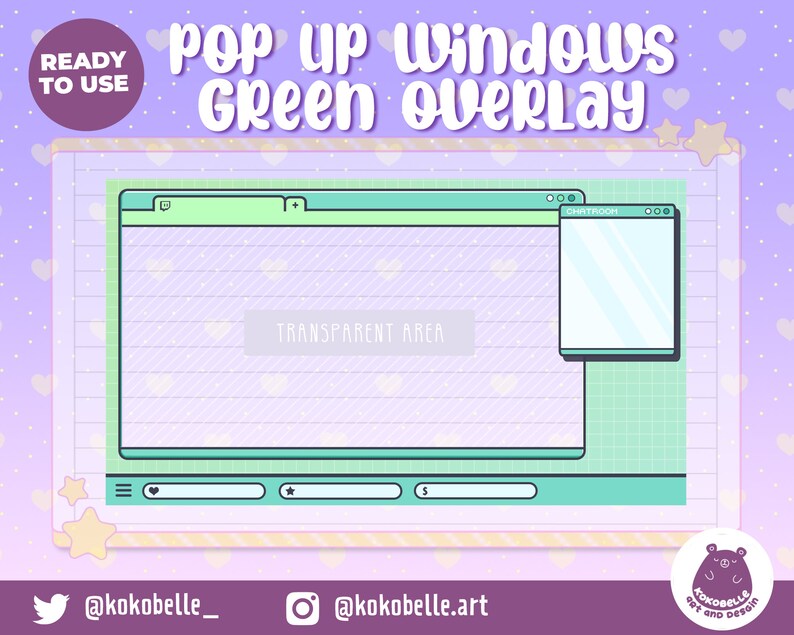 Green Pop Up Windows Aesthetic Twitch Stream Overlay Package Etsy