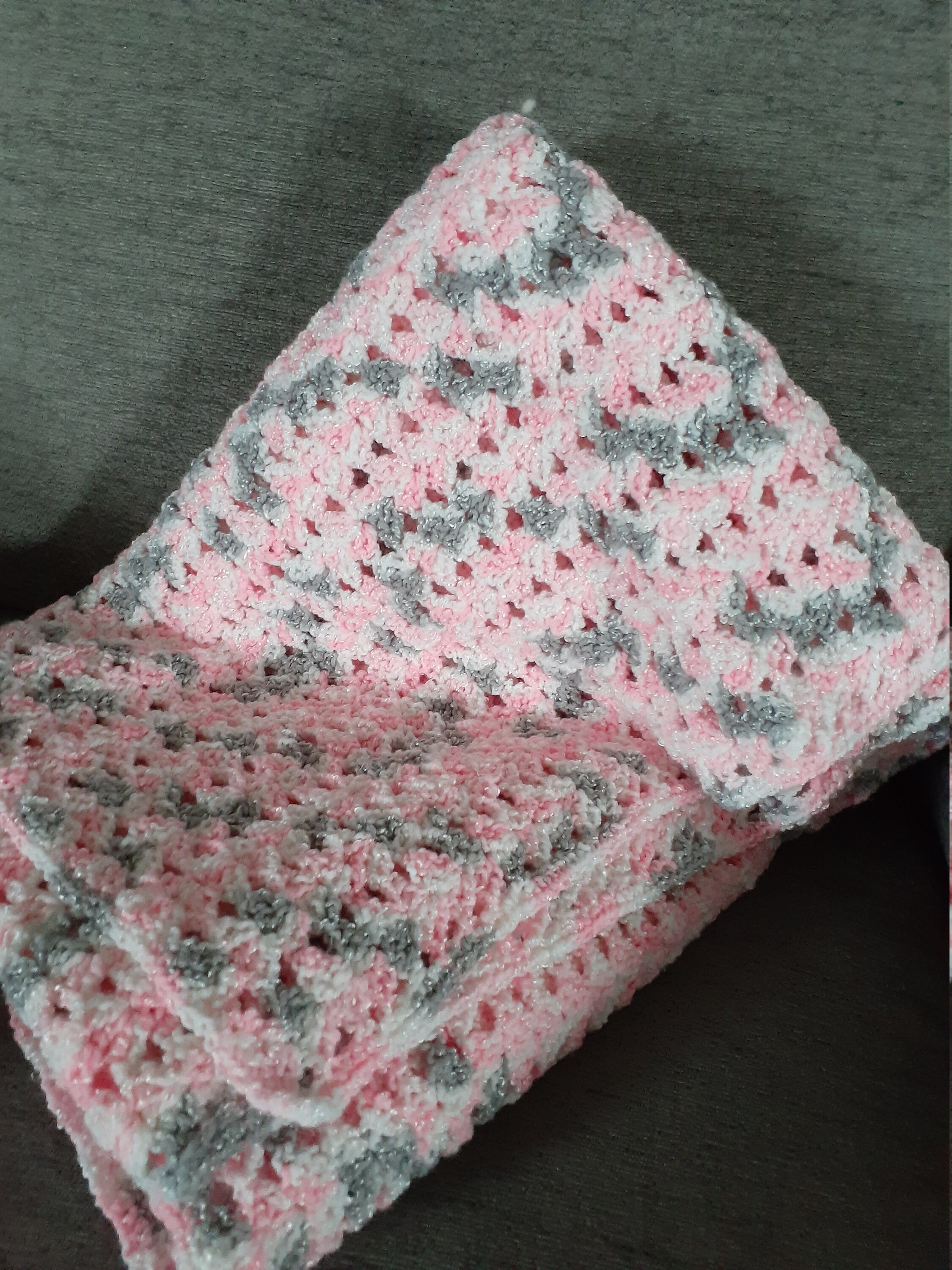 Pink and grey baby blanket Etsy