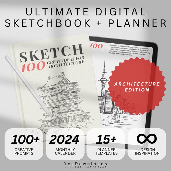 Digitales Skizzenbuch und Planer Printable für Studenten | Procreate Vorlage | Tagesplaner | Projektplaner | 100 Seiten | 2024 Kalender |