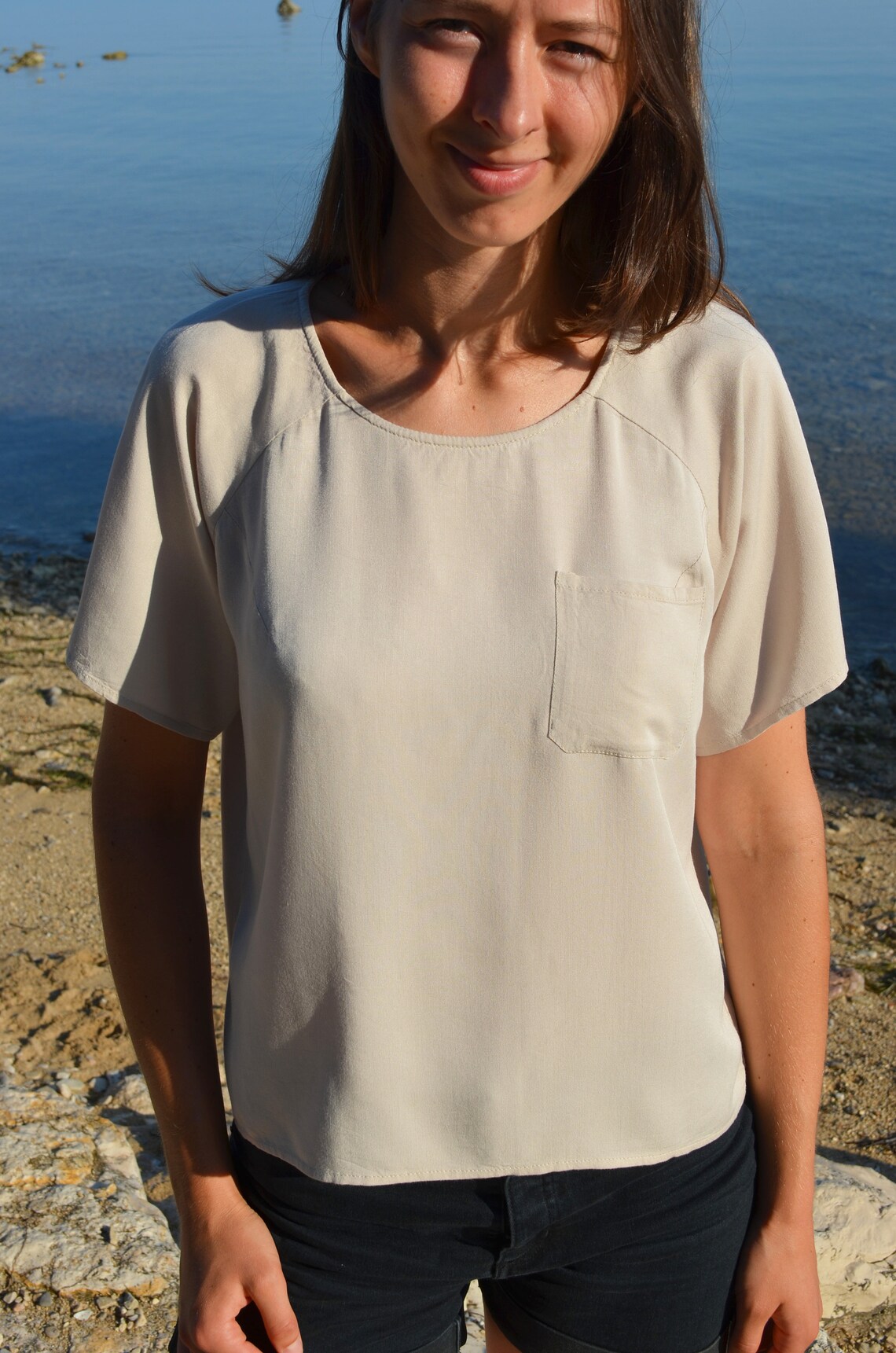 Loose viscose Tshirt with pocket / Woman's viscose top/ Etsy