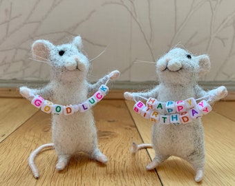 Personalised Needle felted mouse mice. Hand made , Mother’s Day Gift felt decoration birthday Christmas made to order