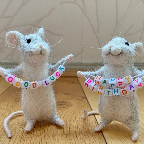 Personalised Needle felted mouse mice. Hand made , Mother’s Day Gift felt decoration birthday Christmas made to order