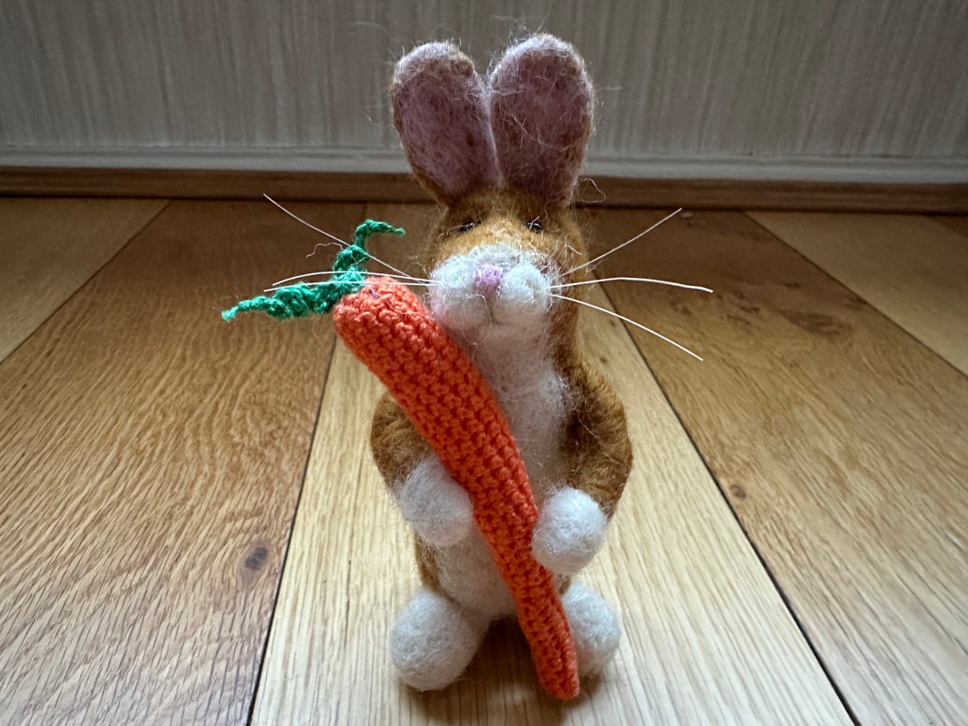 Needle Felted Bunny Grey Rabbit Gift Crochet Felt Decoration Birthday ...