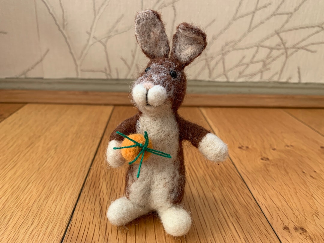 Needle Felted Bunny Rabbit Gift Crochet Felt Decoration Birthday Carrot ...